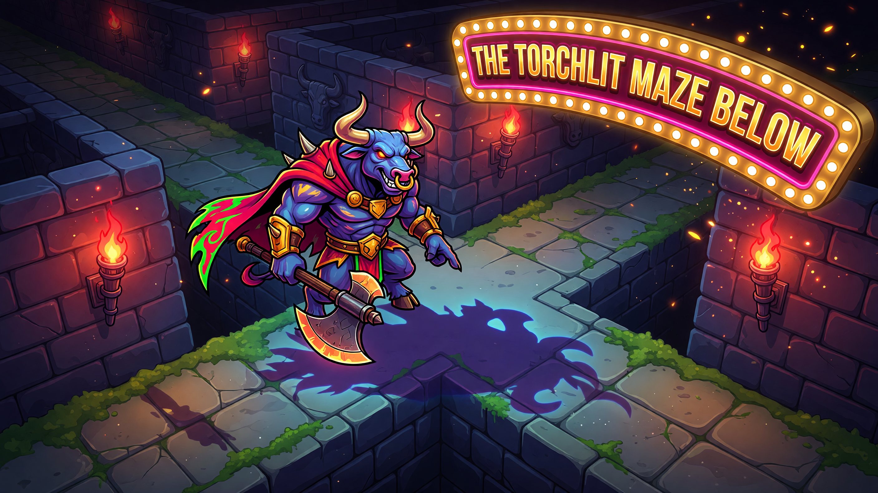 The Torchlit Maze Below themed reef game art